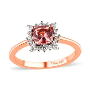 Natural Red Rose Apatite & Genuine Moissanite Halo Ring.